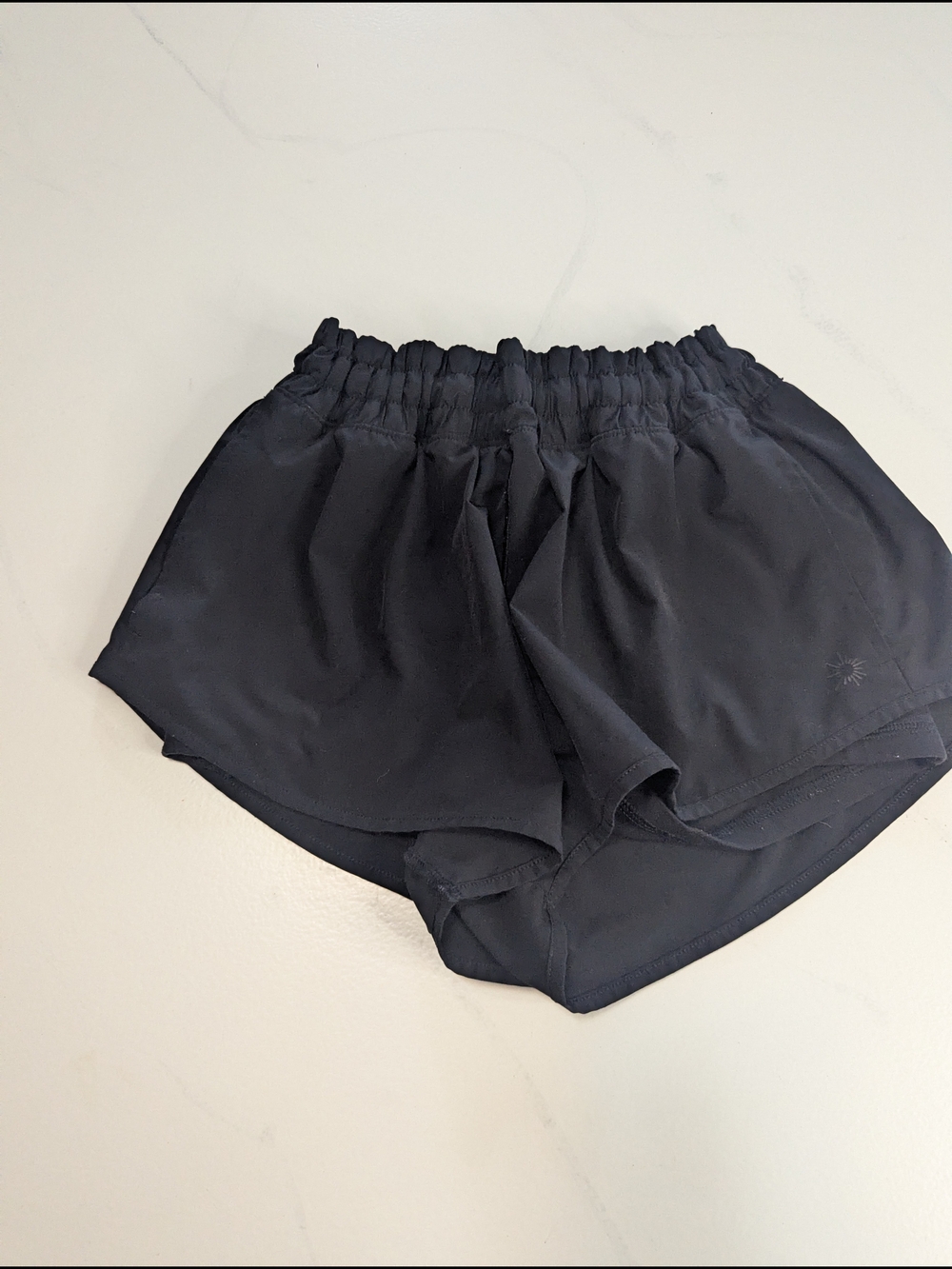 OFFLINE by Aerie Real Good Black Smocked High Waist Running Shorts Womens S
